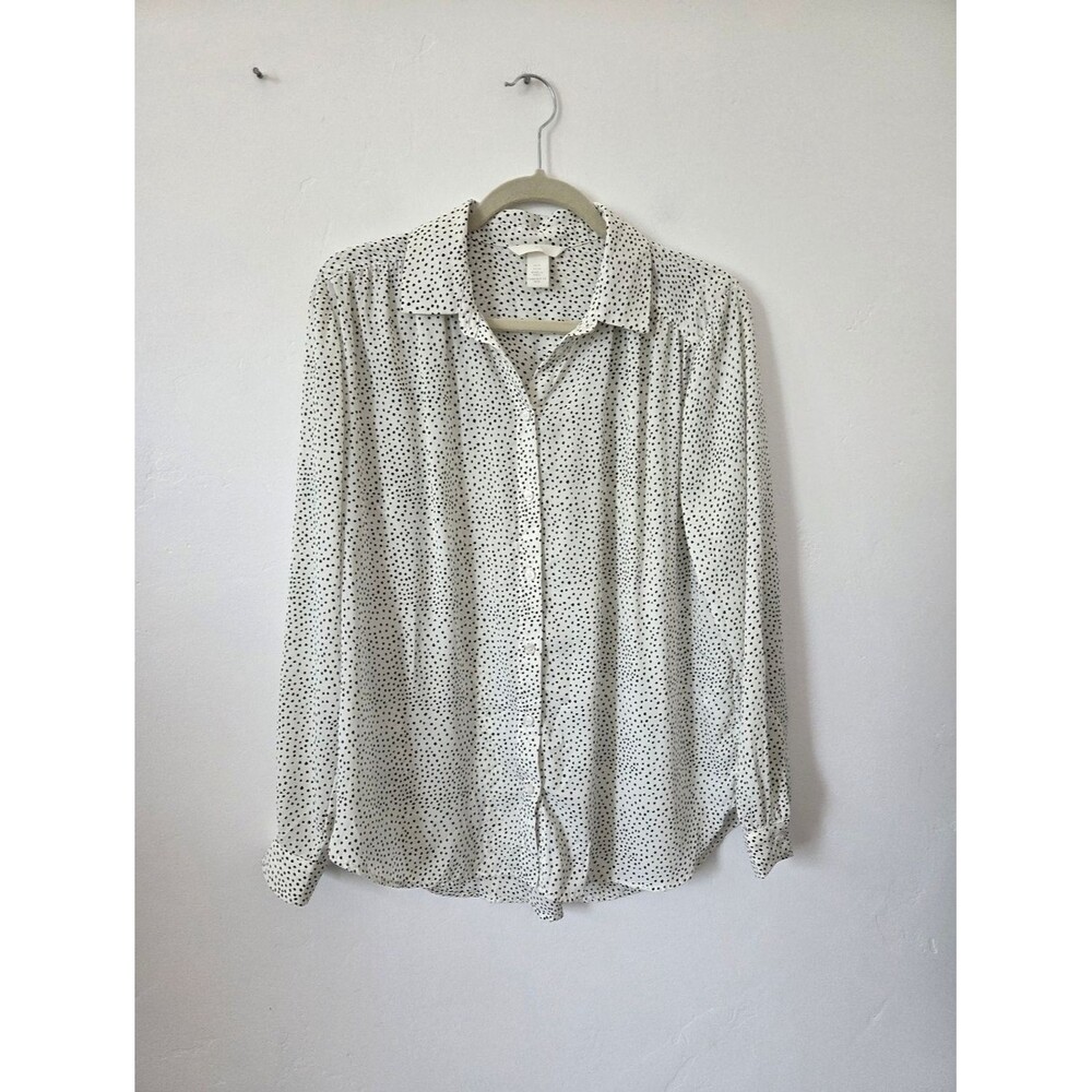 H&M Polka Dot Spotted Blouse Top White Black Twee Office Preppy Effortless M 10
